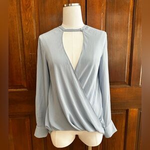 Light Blue Deep V Blouse